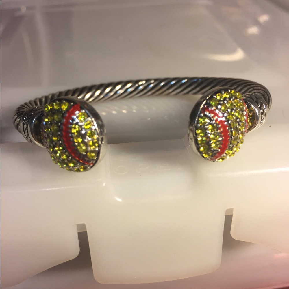 Baseball theme cuff bracelet with rhinestones
